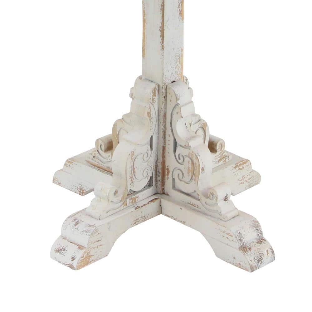 White and Beige Carved Wood Round Accent Table