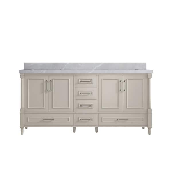 Willow Collections Hudson 72 in. W x 22 in. D x 36 in. H Double Sink Bath Vanity in Fine Grain with 2" Pearl Gray Qt. Top