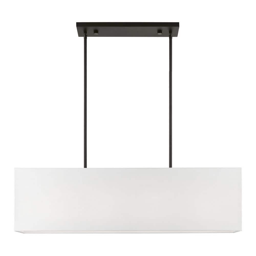 Summit Modern Linear Black Chandelier with Off-White Shade
