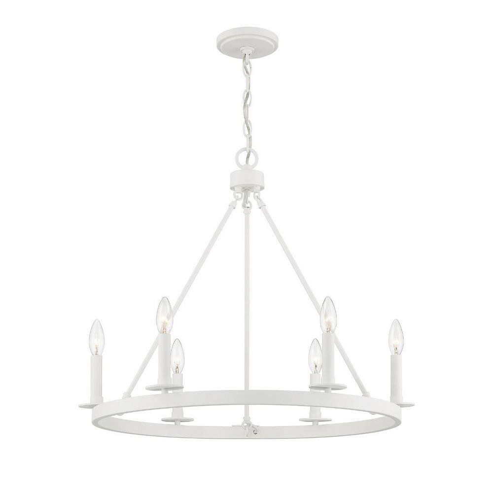 Bisque White Wagon-Wheel 6-Light Chandelier with Candle Bulbs