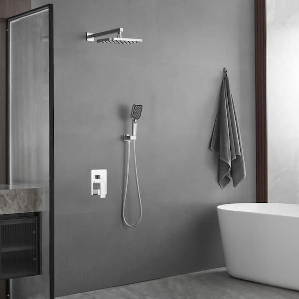 Single Handle 2-Spray 12 in. Square Rainfall Shower Faucet 2.5 GPM with High Pressure in. Chrome（Valve Included）