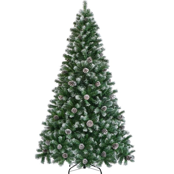 Unlit Pre-decorated Frosted Artificial Christmas Tree with Pinecones and 1346 Tips