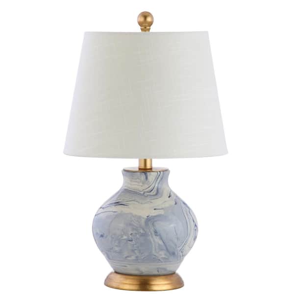 JONATHAN Y Holly 20.5 in. Blue/White Marbleized Ceramic Table Lamp