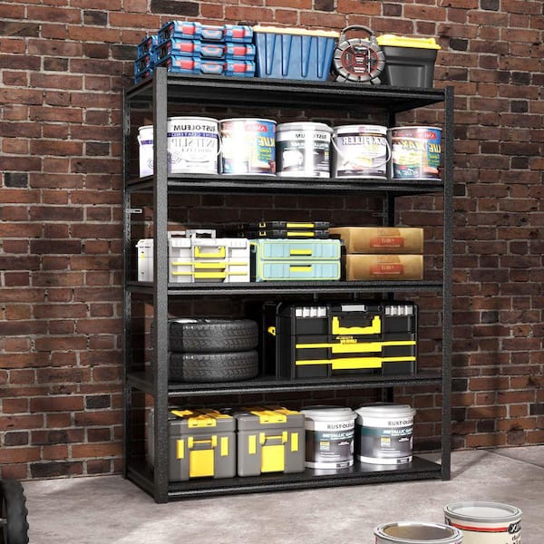 5-Tier Black Metal Shelving Unit Adjustable Garage Shelves Plant