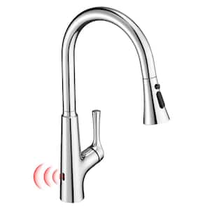 Single-Handle Touchless Pull Out Kitchen Faucet with Sprayer Kitchen Sink Faucets Smart One Hole Taps Brushed Nickel