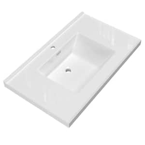 36 in. W x 22 in. D Solid Surface White Rectangular Single Sink Vanity Top with Backsplash & Basin 1 Hole Countertop