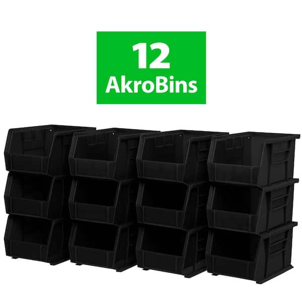 30237 Plastic Stackable Storage Bins, 9 in. x 6 in. x 5 in. Black, 12-pack