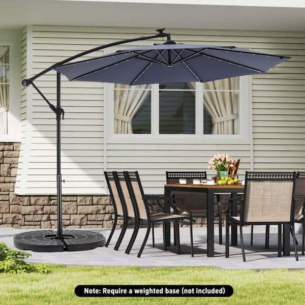 10 ft. Cantilever Solar Powered Hanging Patio Umbrella in Navy Blue