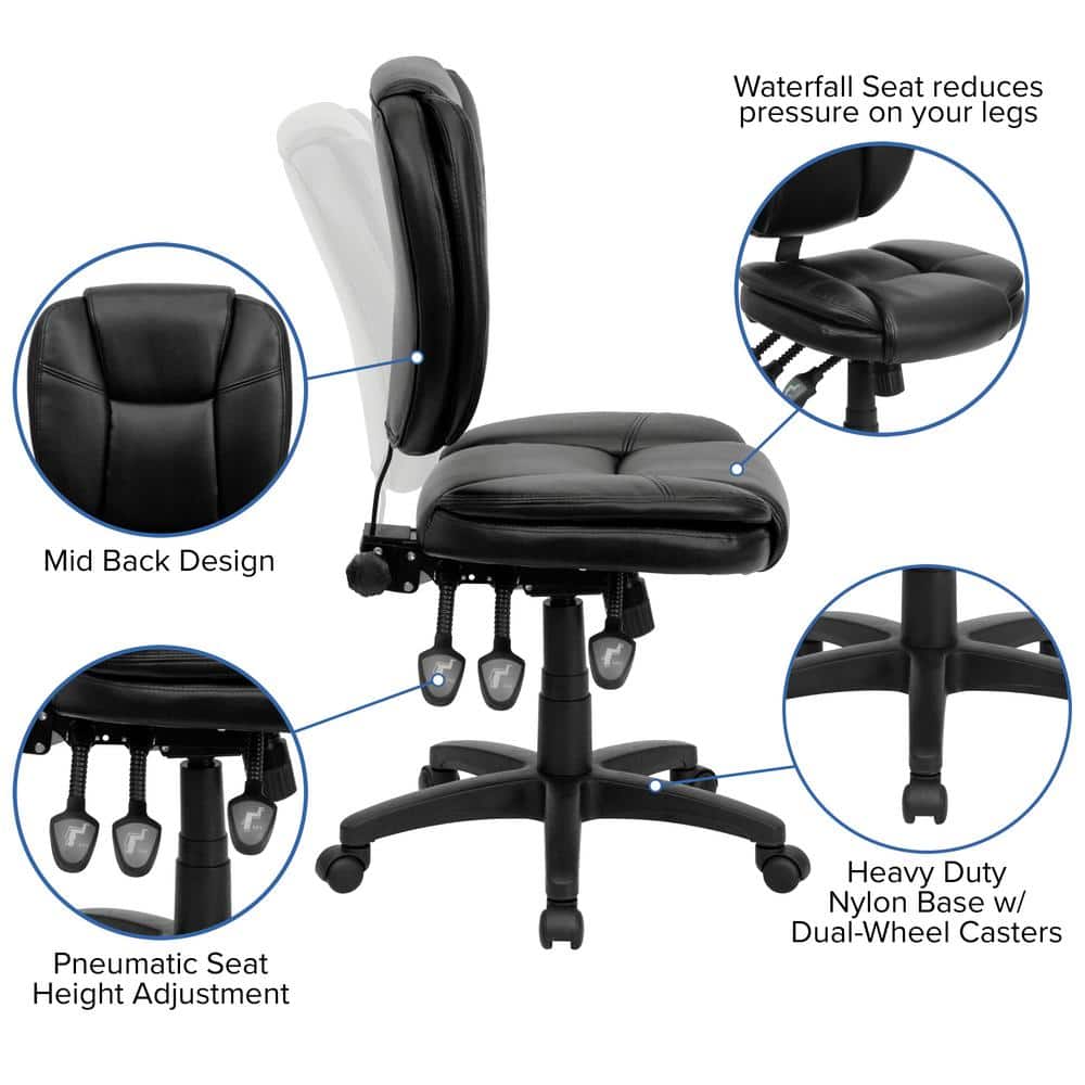 Ergonomic Mid-Back Black LeatherSoft Swivel Task Chair with Synchro Tilt
