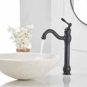 Single Hole Single Handle Bathroom Vessel Sink Faucet With Pop-up Drain Assembly in Matte Black