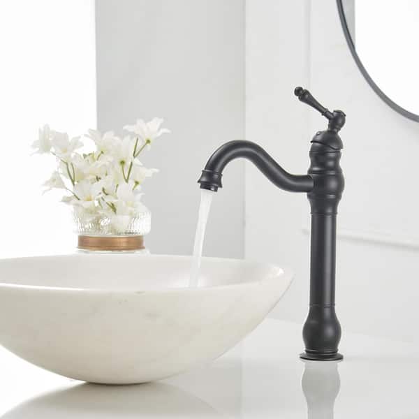 Single Hole Single Handle Bathroom Vessel Sink Faucet With Pop-up Drain Assembly in Matte Black