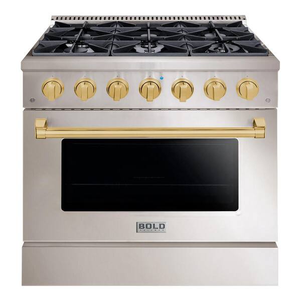 Hallman BOLD 36" 5.2CuFt 6 Burner Freestanding Dual Fuel Range with Gas Stove and Electric Oven