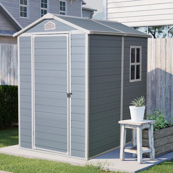 4 ft. x 6 ft. Resin Outdoor Storage Shed, 24 sq. ft. Covered Area, with Windows and Lockable Door, Grey