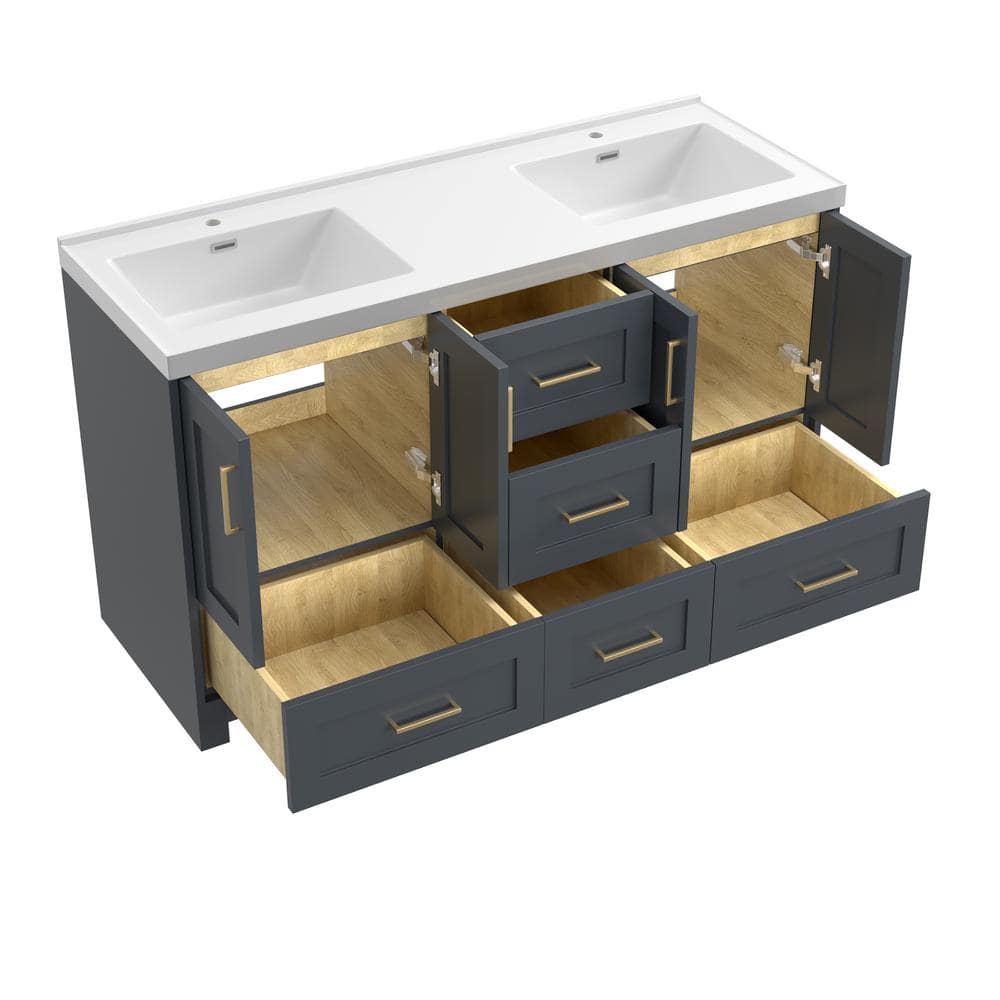 NTQ 60 in. W x 22 in. D x 36 in. H Bathroom Vanity Double Sink Bath ...