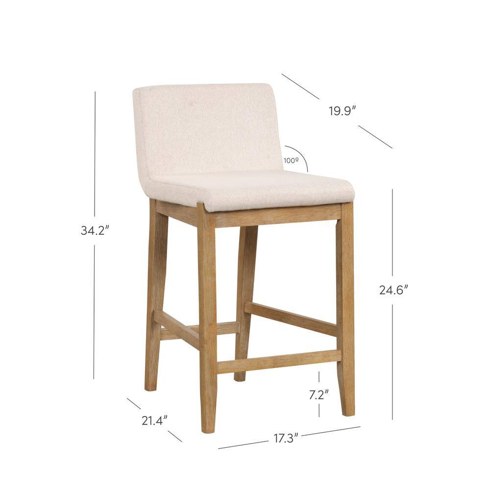 Natural Flax Upholstered Counter Stool with Light Brown Wood Frame