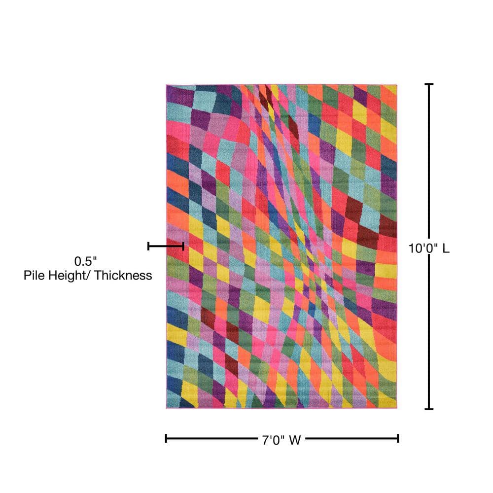 Colorful Geometric Pattern Stain-Resistant Rectangular Rug