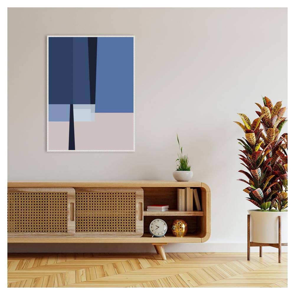 Blue Lines Abstract Canvas Art with White Floater Frame