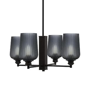 Albany 23 in. 4 Light Espresso Chandelier with Smoke Textured Glass Shades