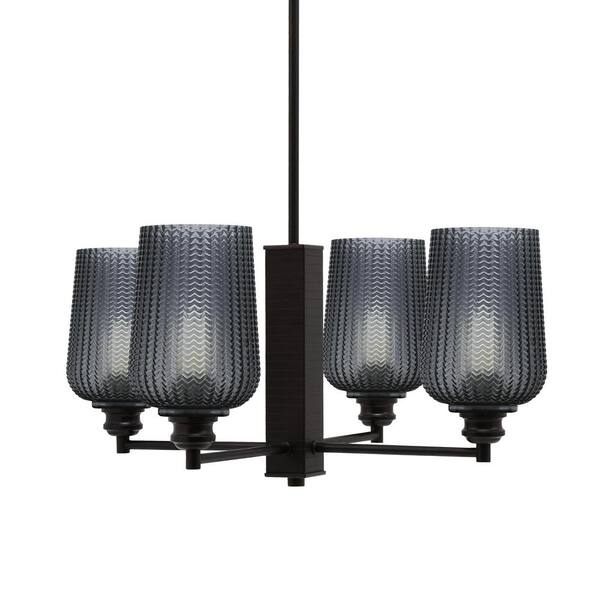 Unbranded Albany 23 in. 4 Light Espresso Chandelier with Smoke Textured Glass Shades