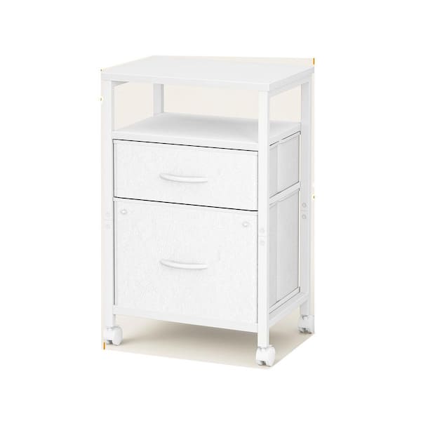 2 Drawer Vertical Filing Cabinet Rolling Mobile Printer Stand with Open Storage Shelf White for Home Office
