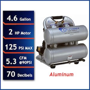 4620AC Ultra Quiet and Oil-Free 2.0 Hp, 4.6 Gal. Aluminum Twin Tank Electric Portable Air Compress