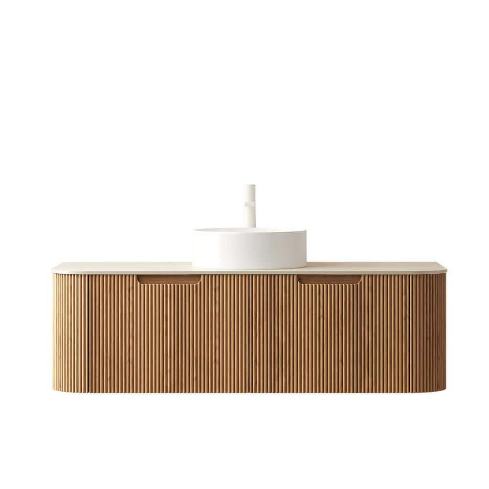 48 in. Floating Natural Wood Bath Vanity with Travertine-Pattern Sintered Stone Top price history on PriceWatchPro