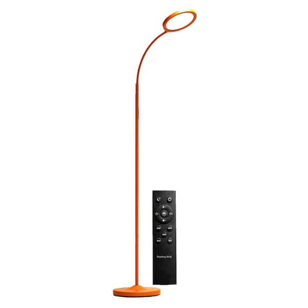 Lukyamzn Upgraded 69 in. Orange 1-Light Smart Dimmable Standard Floor Lamp for Living Room with Acrylic Round Shade and Remote