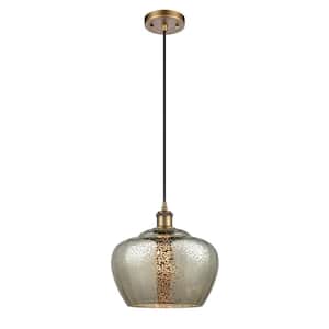 Fenton 1-Light Brushed Brass Bowl Pendant Light with Mercury Glass Shade