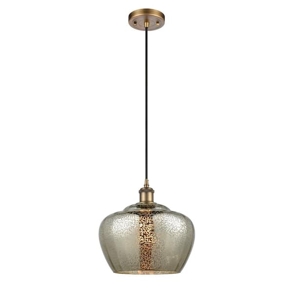 Innovations Fenton 1-Light Brushed Brass Bowl Pendant Light with Mercury Glass Shade