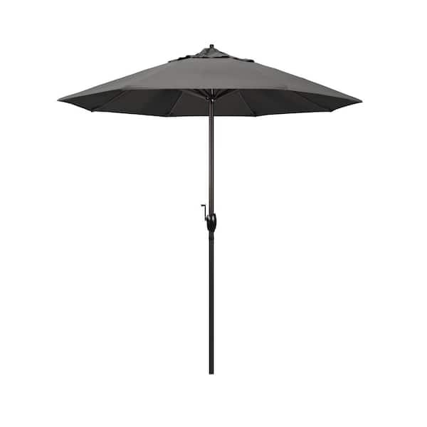 California Umbrella 7.5 ft. Bronze Aluminum Market Auto-Tilt Crank Lift Patio Umbrella in Charcoal Sunbrella