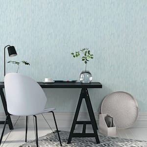 Atmosphere Collection Light Aqua/White Metallic Texture Drizzle Effect Non-Pasted on Non-Woven Paper Wallpaper Roll