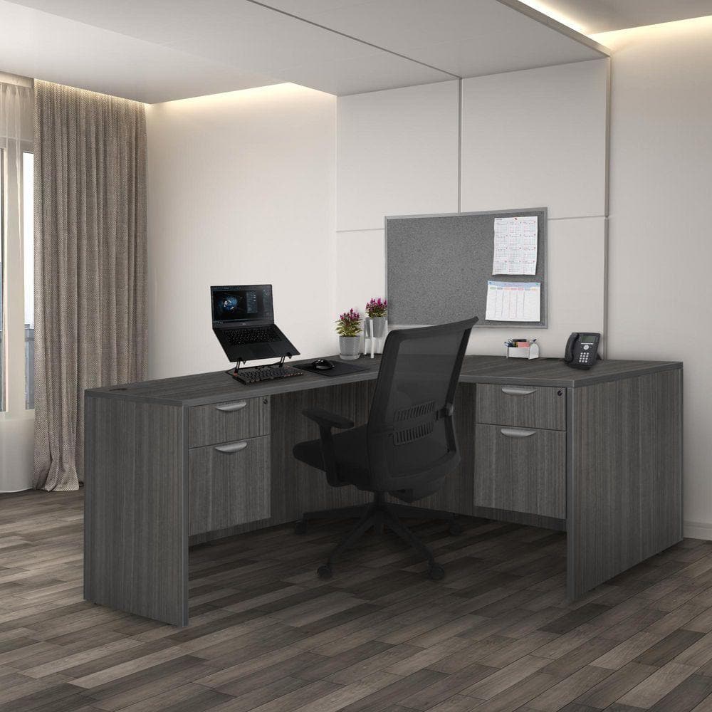 Legacy 60 in x 77 in. Ash Grey L Desk with Double Pedestal Drawer Unit