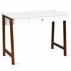 42 in. H Rectangular White Wood 1-Drawer Computer Desk with Rubberwood Legs