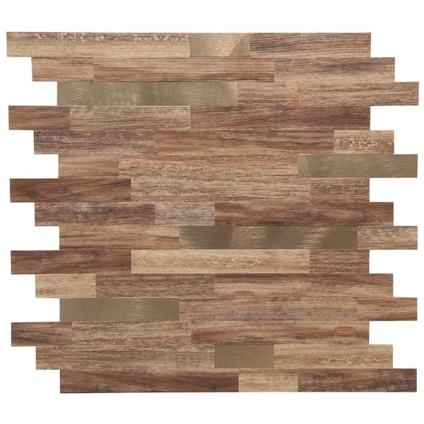 Yipscazo Herringbone Maple Brown 12 in. x 12 in. PVC Peel and