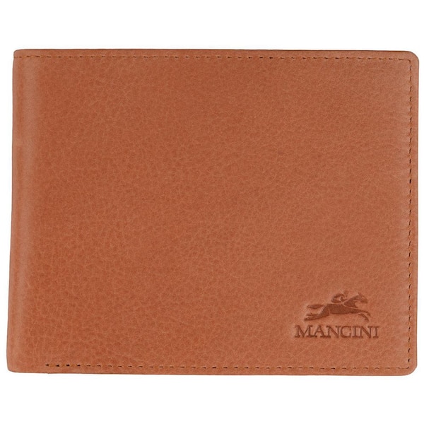 MANCINI Bellagio Collection Cognac Leather RFID Wallet with Coin Pocket