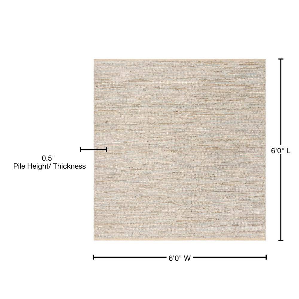 Handmade Vintage Leather Beige 6' Square Flat Woven Cowhide Rug