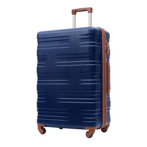 25.1 in. Blue and Brown Expandable ABS Hardside Luggage Spinner 24 in. Suitcase with TSA Lock, Telescoping Handle