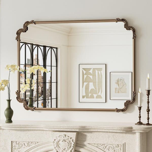 LuxHomez 32 in. W x 30 in. H Vintage Antique Gold Round Ornate