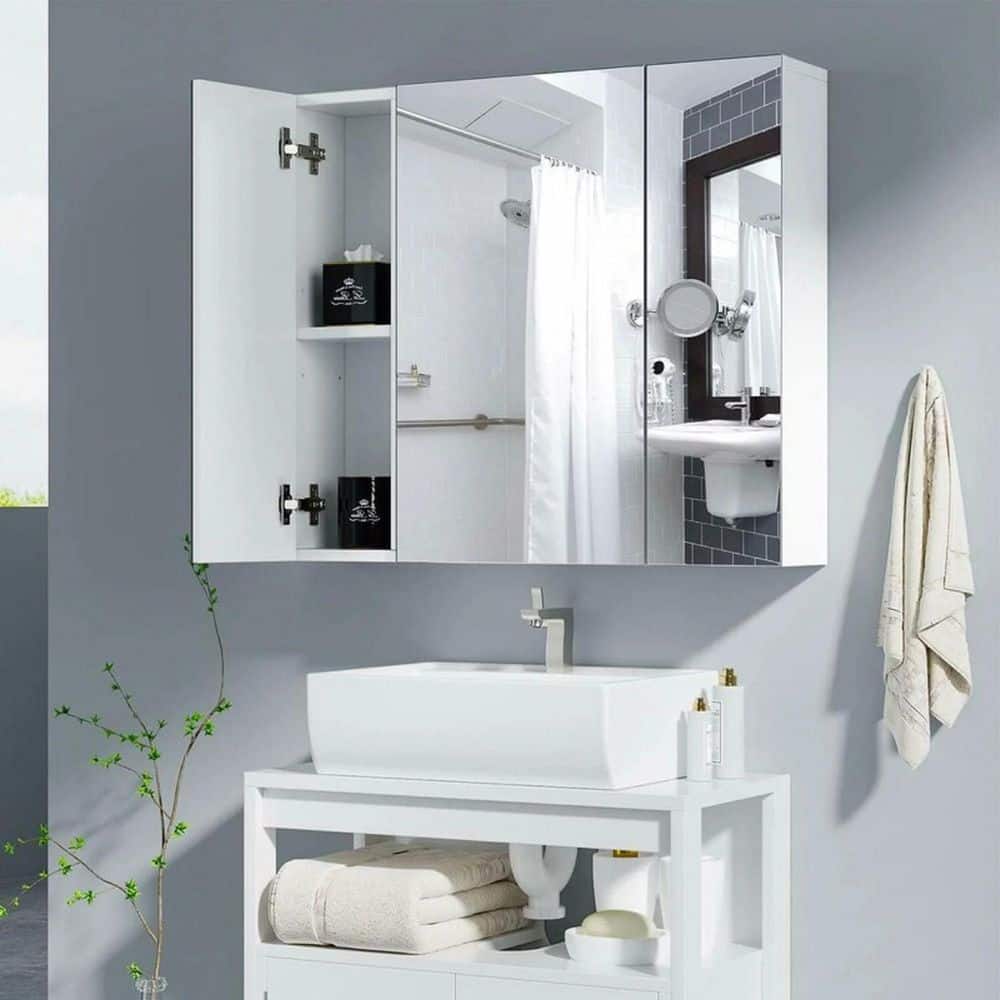 27.6 in. W x 23.7 in. H Large Rectangular White Steel Recessed or Surface M