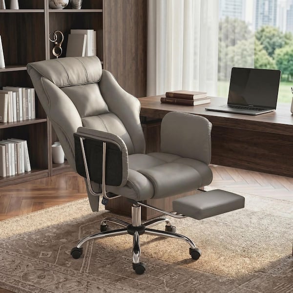 PU Leather 6-Point Vibration Reclining High Back Ergonomic Office Chair in Gray with Adjustable Height