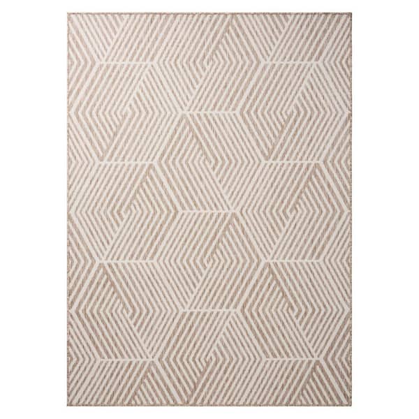 Patio Country Beige 4 ft. x 5 ft. Ombre Geo Polypropylene Indoor/Outdoor Area Rug