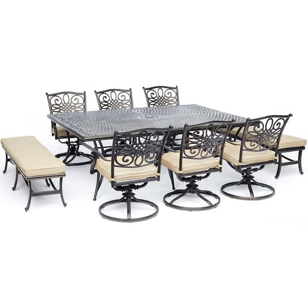 9 Piece Aluminum Outdoor Dining Set, Cushions For Dining Room Chairs And Bench