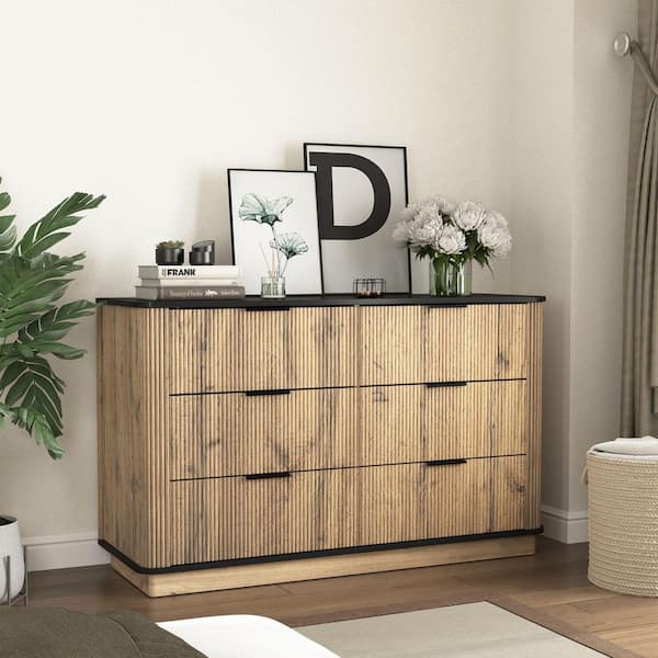 Rustic Natural Wood 6 Drawers 47.20 in. Dresser