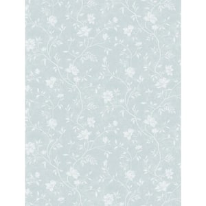 Spring Blossom Collection Magnolia Floral Vine Blue/White Matte Finish Non-Pasted Non-Woven Paper Wallpaper Roll