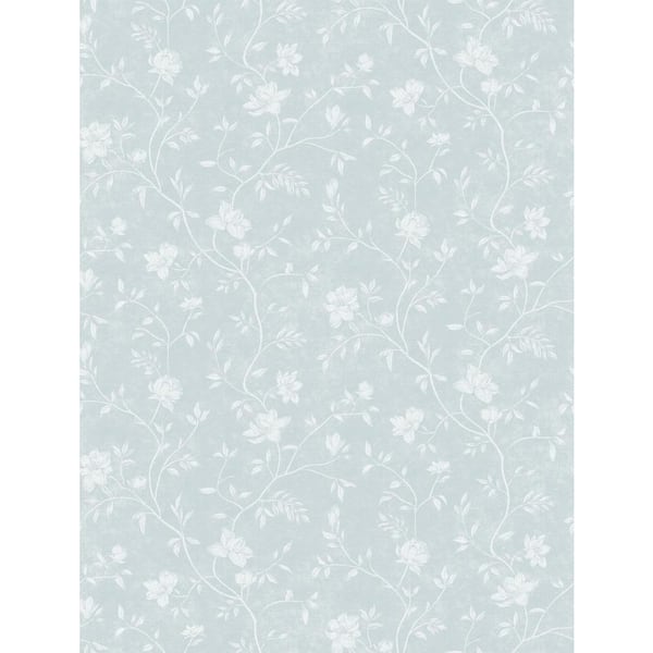 Unbranded Spring Blossom Collection Magnolia Floral Vine Blue/White Matte Finish Non-Pasted Non-Woven Paper Wallpaper Roll