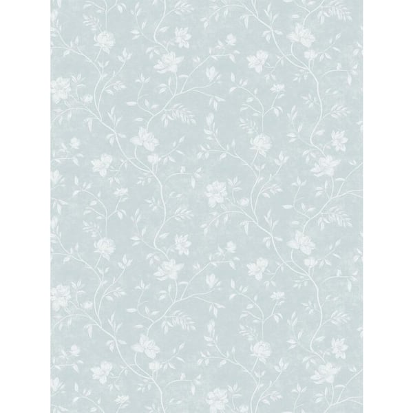 Unbranded Spring Blossom Collection Magnolia Floral Vine Blue/White Matte Finish Non-Pasted Non-Woven Paper Wallpaper Sample