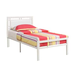 White Full Metal Platform Bed with Wood Headboard