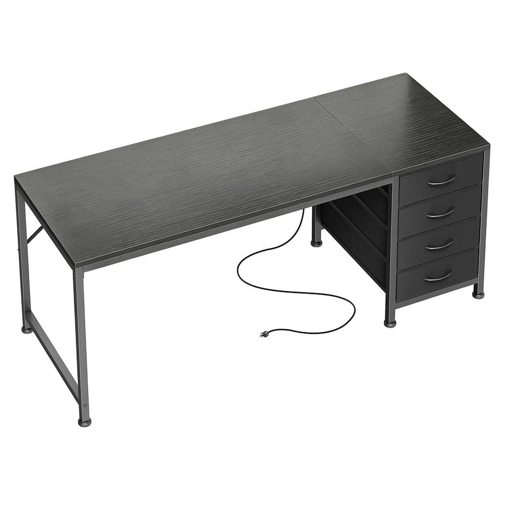 55.1" Computer Desk with Power Outlets USB-C Port and 4 Fabric Drawers