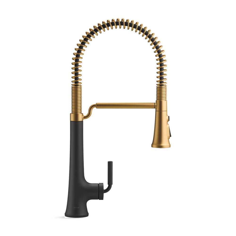 Matte Black and Brass Semi-Professional Kitchen Faucet with Pull-Out Spray