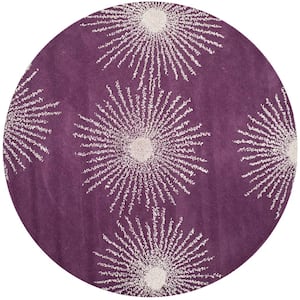 Soho Purple/Ivory 6 ft. x 6 ft. Round Floral Area Rug